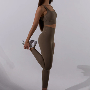 High Waist Leggings and Bra Two Piece Yoga <b>Sets</b> Women Workout <b>Sets</b> Padded Stretchy Matching Solid <b>Colour</b> <b>Set</b> Gym Workout Outfit - Product Image 2