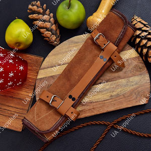 Ensemble de 5 couteaux de chef de cuisine de style japonais, OEM/ODM personnalisé, lames en acier Damas martelé, manche ergonomique en bois, ambidextre, haute qualité - Product Image 6