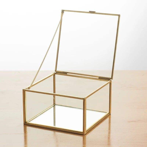 Luxury Metal And <b>Glass</b> Jewelry <b>Box</b> With Removable Tray Divided Compartments And Built In Mirror - Product Image 1