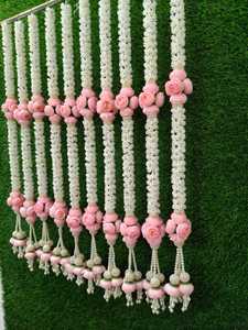 Artificial Jasmine Flower Hanging <b>Strings</b> with Pink Peony Tassels Indian Wedding Decor Garland Haldi Mehndi Backdrop Hanging - Product Image 3