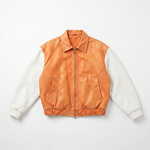 <b>Men's</b> <b>Leather</b> Bomber <b>Jacket</b> Turn-Down Collar Zipper Closure White Sleeve <b>Leather</b> Coat Casual Wear <b>Leather</b> Crop <b>Jacket</b> <b>Men</b> - Product Image 6