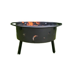 Linea Exports Inc Brasero d'extérieur avec structure en fil métallique ouvert, base en cuivre martelé noir à motif en spirale et grille de protection anti-étincelles pour la cuisson en extérieur - Product Image 1