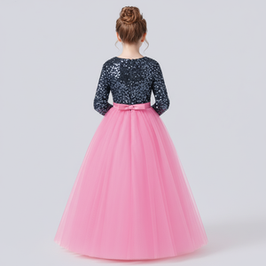 ชุดราตรีเด็กผู้หญิงผ้ากำมะหยี่สีชมพูประดับเลื่อมปักลายสวยงาม พร้อมผ้าตาข่ายเนื้อนุ่ม สไตล์เจ้าหญิง สำหรับงานเลี้ยงตอนเย็น  รับผลิตจำนวนมาก แบบ OEM ODM - Product Image 6