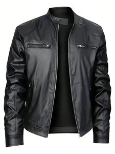 OEM Wholesale High Quality Customized Logo Customized Color Shiny Waterproof Canvas Stand Collar <b>Winter</b> <b>Leather</b> <b>Jacket</b> for Men - Product Image 6