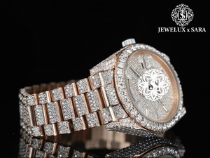 Montre-bracelet de luxe de qualité supérieure, blanche, sertie de diamants, étanche, à quartz, pour hommes, disponible pour l'exportation, prix d'Inde - Product Image 2