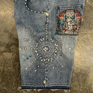 Pantalones Cortos Casuales de Hombre Estilo Urbano con Diseño de Lavado Ácido Personalizado, Pierna Recta Holgada y Elástico en la Cintura Media - Product Image 3