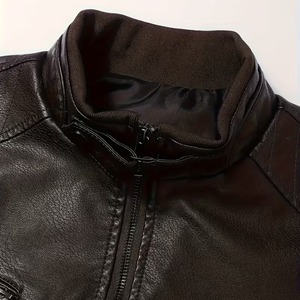 แจ็คเก็ตหนังผู้ชายสีน้ำตาลสุดเท่ห์ ดีไซน์ใหม่ คอตั้ง ปรับแต่งได้เต็มที่ หนังวัวแท้ 100% ปิดซิป ย้อมสีพื้น - Product Image 3