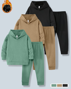 Random 2pcs Set Boys Outfit Long Sleeve Pullover Hoodie Joggers Autumn/Winter Solid Color Polyester/Cotton Casual Gray color - Product Image 2