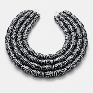 Perles ovales de luxe à motif tribal noir et blanc |   Perles en verre soufflé brillantes pour la fabrication de colliers, artisanat créatif DIY - Product Image 2