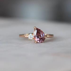 Fancy Light Pink Lab Grown Diamond Pear Cut Pink Tourmaline <b>Ring</b> 14K Solid Gold Minimalist Engagement Jewelry - Product Image 1
