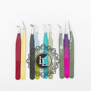 Pince à cils volume professionnelle de haute qualité Logo personnalisé Revêtement en poudre multiple Pointe argentée à pointe différente Couleurs variées - Product Image 6