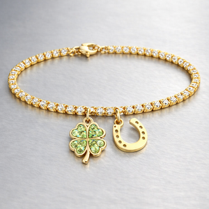 Pulsera de Regalo de Alta Calidad con Dijes Personalizados, Cadena de Metal con Trébol de Cuatro Hojas, Flor Linda, Chapado en Oro y Zirconia - Product Image 3