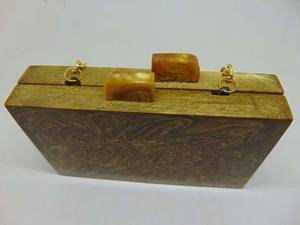 Golden Marble Finish Resin Clutch <b>Box</b> Purse Bags with Fashionable Chain Decoration Canvas Lining and Cover Closure Type - Product Image 4