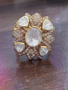 Amaira Jewels Floral <b>Cocktail</b> <b>Ring</b> Oval Moissainite Pave Setting Silver 18K <b>Gold</b> Plated Women's Wedding Jewelry Classic Style - Product Image 2
