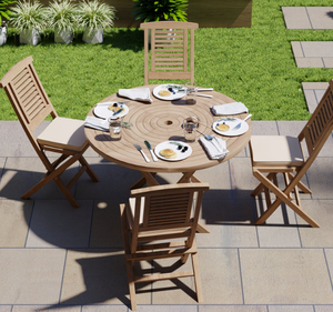 ชุดโต๊ะรับประทานอาหารไม้สักแท้สำหรับกลางแจ้ง พร้อมเก้าอี้พับได้ ผิวสัมผัสธรรมชาติ กันน้ำ เป็นมิตรกับสิ่งแวดล้อม เหมาะสำหรับสวน ลานบ้าน และโรงแรม - Product Image 3