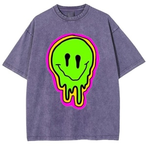 Venta al por mayor de los hombres de lavado ácido camisetas de serigrafía personalizada Streetwear estilo Hip Hop 100% algodón - Product Image 2