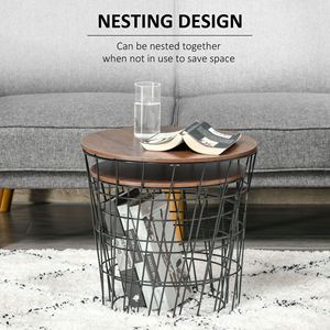 Set of 2 Durable <b>Black</b> <b>Round</b> Accent <b>Side</b> <b>Tables</b> Nesting End <b>Tables</b> with Storage Removable Top for Living Room Bedroom - Product Image 4