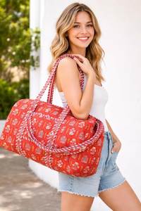Hand Block Printed Cotton Duffel <b>Bag</b> Handmade Travel Tote Weekender Zipper Eco Friendly Quilted <b>Large</b> Capacity High Quality - Product Image 2
