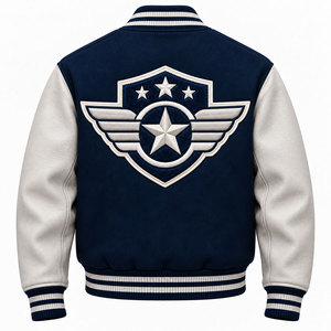 Chaqueta Varsity para Hombre con Mangas de Cuero PU, Parche Bordado de Estrella y Ala, Diseño Color Block, Estilo Béisbol - Product Image 2