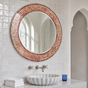 Handmade Terracotta Mosaic Tile <b>Round</b> <b>Wall</b> <b>Mirror</b> with Crystal Glass Contemporary Design-REHMAN CRAFT - Product Image 4
