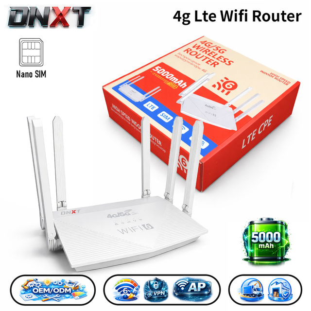DNXT Router 4g 300Mbps Cat4 Router Wifi 6 1WAN/3LAN VPN Router Con Scheda Sim 5000mAh AP Mode Svp Pour Routeur Wifi for Office
