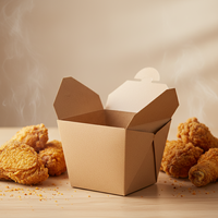 Boîte à emporter en papier kraft, résistante aux fuites et à la graisse, pour poulet frit, pique-nique, contenant alimentaire à emporter avec poignée, utilisable au micro-ondes