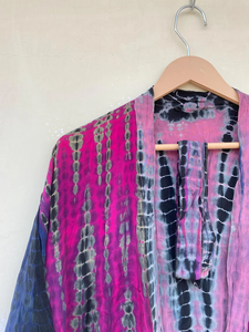 Kimono corto hecho a mano Vintage Rosa y Rojo con tinte de corbata para ella Kimono de seda crepé - Product Image 2