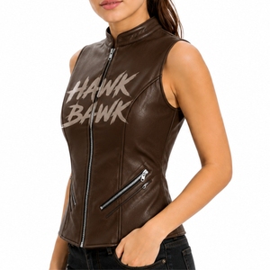 Chaleco de cuero para mujer, estilo sin mangas, con cremallera frontal, prácticos bolsillos laterales, diseño frontal limpio y bolsillos laterales con cremallera. - Product Image 3