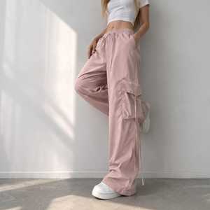 Pantalons cargo pour femmes |   Pantalons à jambes larges |   Pantalon taille haute à cordon de serrage |   Pantalon utilitaire coupe ample |   Vêtements de rue décontractés - Product Image 6