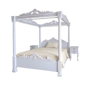 Lit à baldaquin en bois massif d'acajou, style français antique blanc, pour chambre à coucher, lits de style provincial français, taille king - Product Image 3