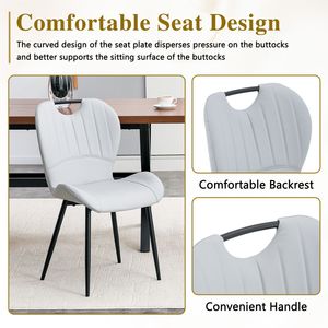 Set di 4 Sedie da Pranzo in PU Grigio Chiaro con Maniglia Integrata, Telaio in Metallo Nero e Piedini Regolabili per Uso Domestico - Product Image 5