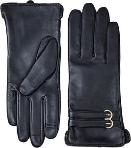 ถุงมือหนังผู้หญิงแบบหัวเข็มขัดคู่ ถุงมือหนังบุขนแกะสำหรับฤดูหนาว - Product Image 1