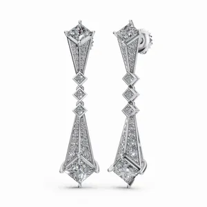 Boucles d'oreilles pendantes et tombantes de créateur Celestial Nebula en or blanc 18 carats avec diamants de laboratoire taille ronde et taille princesse à vendre - Product Image 1