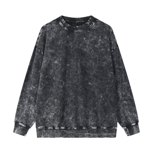 Oversized Men's Acid Wash Winter <b>Sweatshirts</b> 100% Cotton Heavy 380G High Quality Applique <b>Vintage</b> Style - Product Image 1