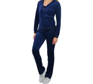 Women Navy Blue Breathable Lightweight Hooded Tracksuit Full Length Sleeve Side Pockets Regular Fit Casual Autumn Wear Solid - Product Image 1