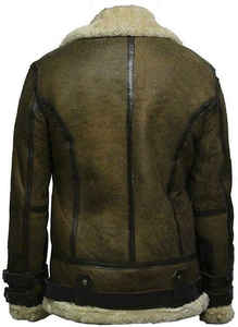 Chaqueta de Aviador de Cuero Genuino para Hombre con Forro de Piel Sintética, Cierre de Cremallera, Estilo Motero de Invierno, Corte Regular Grueso - Product Image 2
