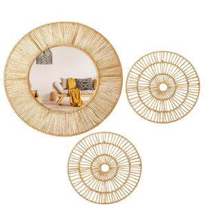 Vietnam Modern Grass Floral Round Mirror Handmade <b>Wall</b> Decor - Product Image 1