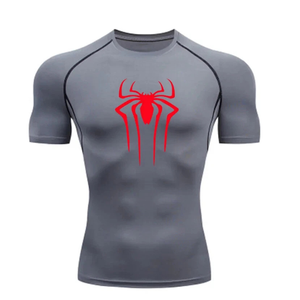 Camiseta Deportiva de Manga Corta para Hombre, Color Gris, con Logotipo de Araña, Corte Ajustado, Secado Rápido - Product Image 2