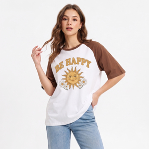 Full Customized Printed Raglan T-Shirts Women Over-Sized Short Sleeve Crew Neck 100% Cotton Casual Breathable Eco-Friendly - Product Image 5