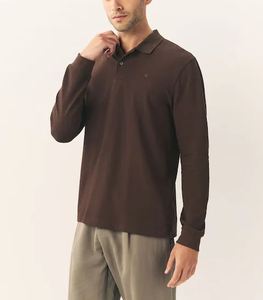 Polo de Alta Calidad de 220 GSM, Cuello Moderno, Manga Larga, Informal, Deportivo, Básico, para Hombre, Color Sólido - Product Image 2