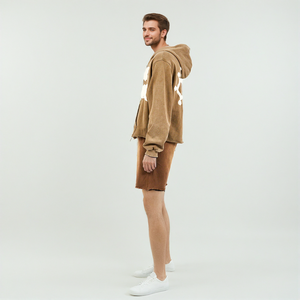 High Quality Acid <b>Wash</b> Two Piece Tracksuit for Men Embroider Streetwear Zip-up Hoodie & Short Stylish Raw Hem Distress Tracksuit - Product Image 2