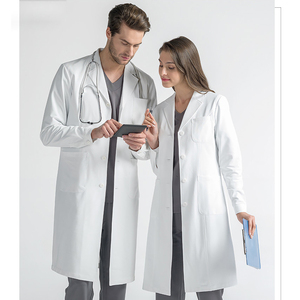 High Quality Canvas Woven Fabric Comfortable <b>White</b> <b>Lab</b> <b>Coat</b> Needle Detection Seamless Fusing for Pet Grooming Beauty Uniforms - Product Image 1