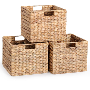 Cesta de Almacenamiento Decorativa Hecha a Mano, Duradera, Ecológica, Rústica, Tejida con Jacinto de Agua, Ligera y Natural, para Venta al por Mayor, Ideal para Fiestas - Product Image 1