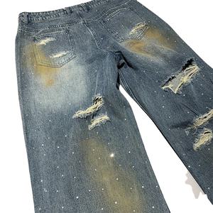 Vaqueros holgados vintage personalizables para hombre, pantalones de mezclilla lavados a la piedra, estilo hip hop, corte ancho, ropa casual pura. - Product Image 6