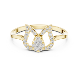 Anillo Minimalista en Forma de Mariposa de Oro Amarillo Sólido de 14k con Diamantes Cultivados en Laboratorio de Corte Redondo, Anillo de Boda Clásico, Regalo para Ella - Product Image 1