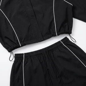 Conjunto Deportivo de 2 Piezas para Mujer, Color Negro, Chaqueta de Manga Larga con Cuello Alto y Pantalones, Tejido Transpirable, Corte Holgado, para Todas las Temporadas - Product Image 4