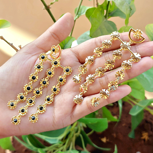 Designer fashion <b>earrings</b> dainty round cut colorful multi gemstone chandelier <b>earrings</b> 18k gold plated long pair dangler <b>earring</b> - Product Image 3