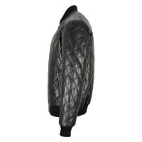 Blouson bomber matelassé en cuir véritable noir pour homme, col rabattu, respirant, fermeture éclair, coupe classique, idéal pour l'automne