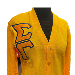 Custom Greek Sigma Rho Sorority SGRho women's sweater Embroidered Knitted College <b>Cardigans</b> yellow Sweater Greek Paraphernalia - Product Image 5