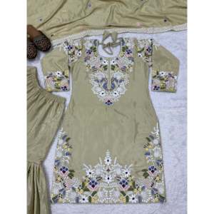 เสื้อผ้าดีไซเนอร์อินเดียและปากีสถาน ชุดออกงานหรูหรา พร้อมกางเกงชารารา ปาลาซโซ และผ้าคลุมไหล่ - Product Image 2